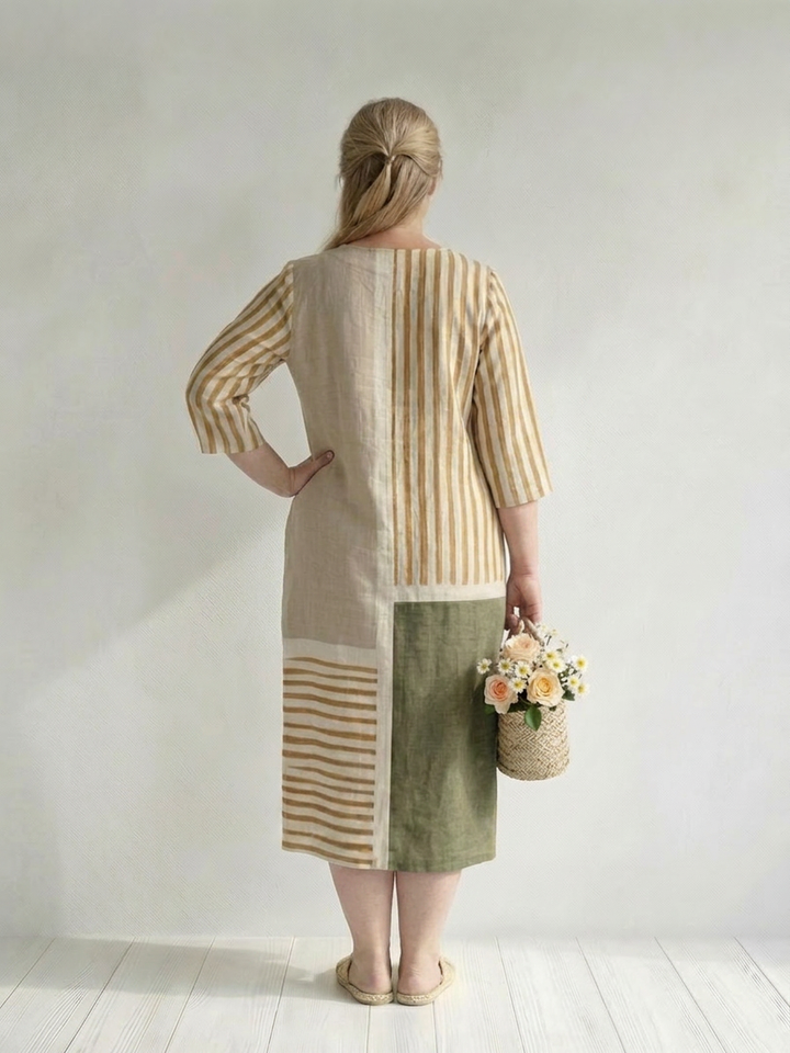 Maybelle | Licht Gemengd Streep Midi Jurk