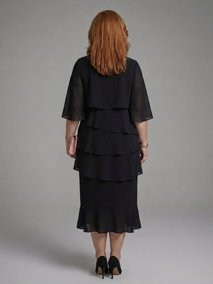 Rhea | Midi Jurk met Laagjes Mouwen