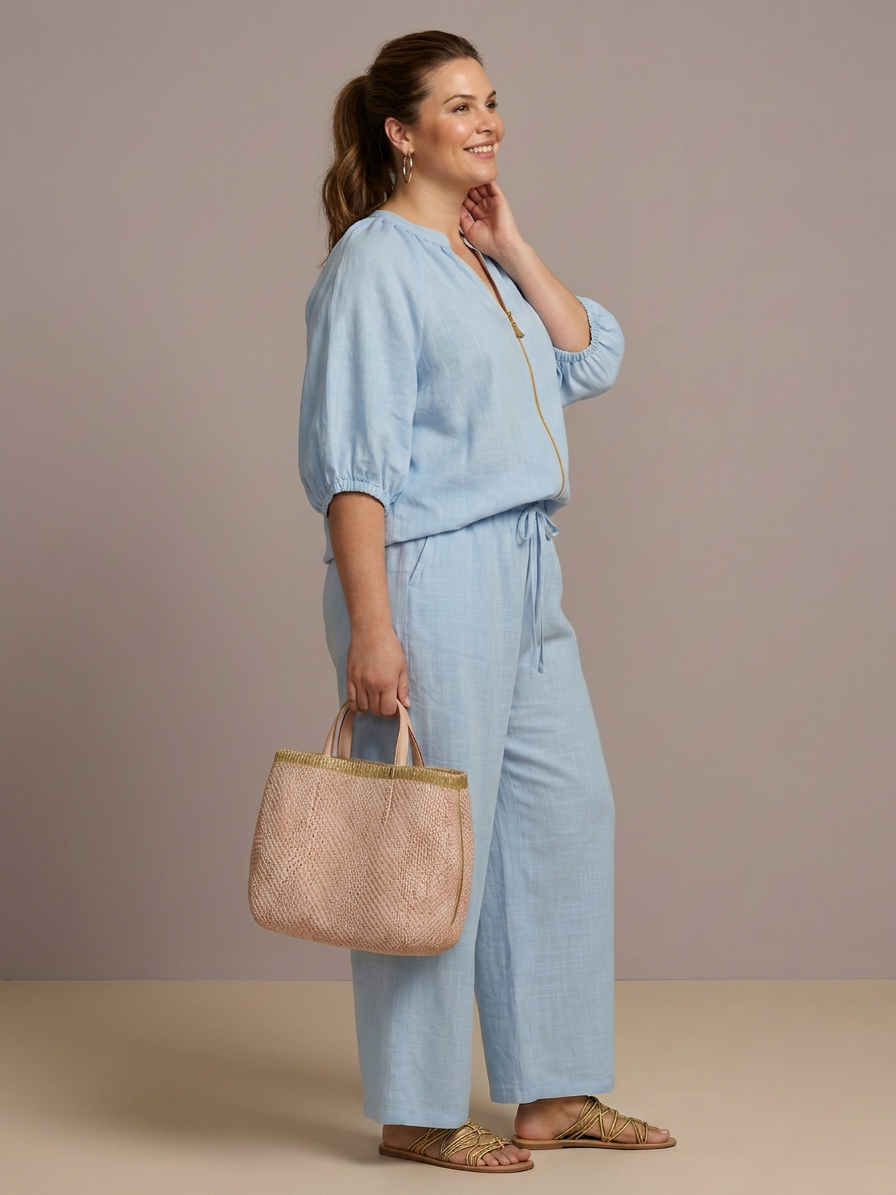 Cecily | Zip Front Blouson Top Wide Leg Set