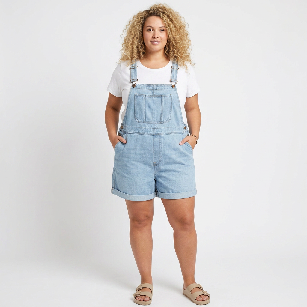 Romaine | Vintage Gewassen Zachte Katoen Voel Denim Korte Overall Lichtblauw