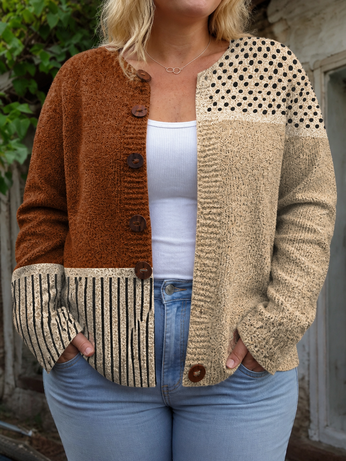 Dames Patchwork Vest met Knoopsluiting en Lange Mouwen