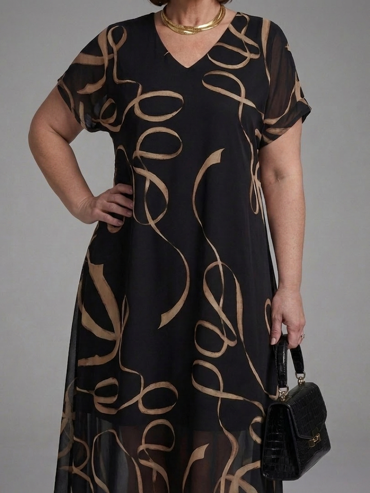 Rin | Abstract Midi Jurk met Korte Mouwen