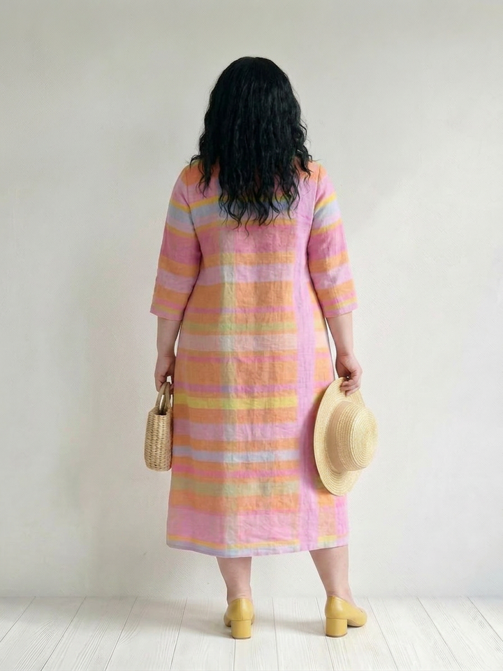Jolie | Gemakkelijk Drape Stripe Midi Jurk