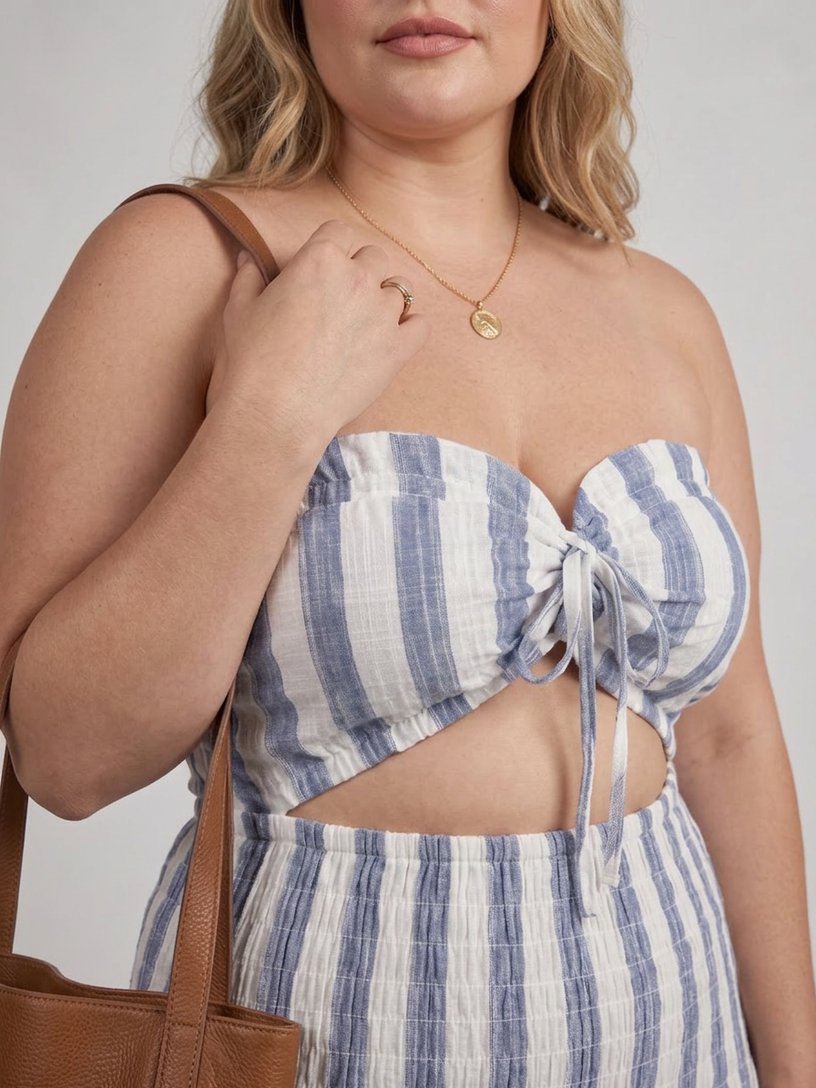 Perdita | Strapless Tiered Stripe Skirt Midi Dress