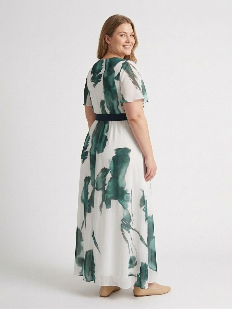 Livia | Maxi-jurk met Flutter Mouwen en Ceintuur