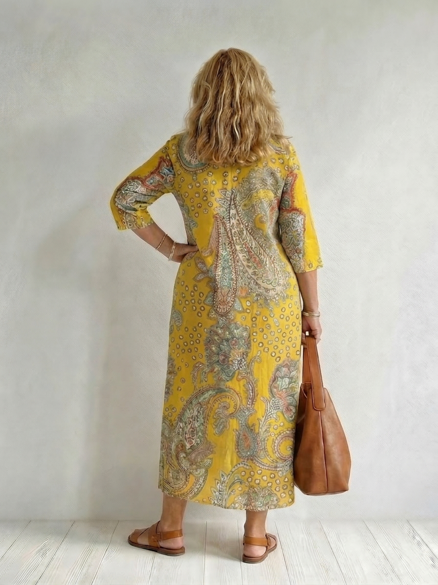 Layla | Zachte Paisley Midi Jurk