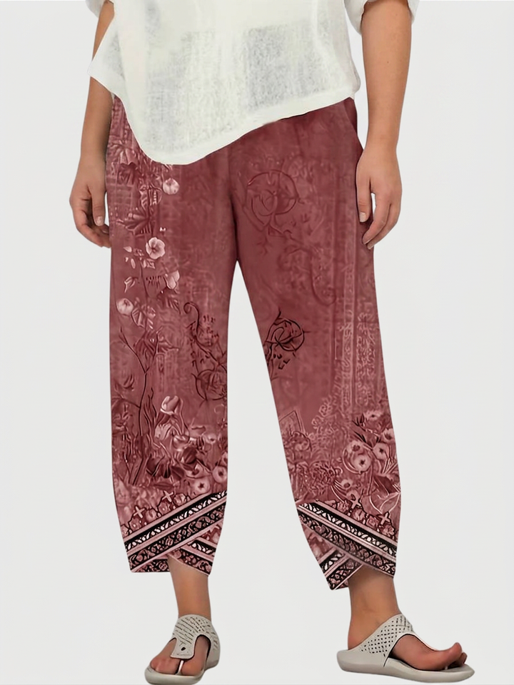Olwen | Vintage Bloemen Capri Broek Met Elastische Taille