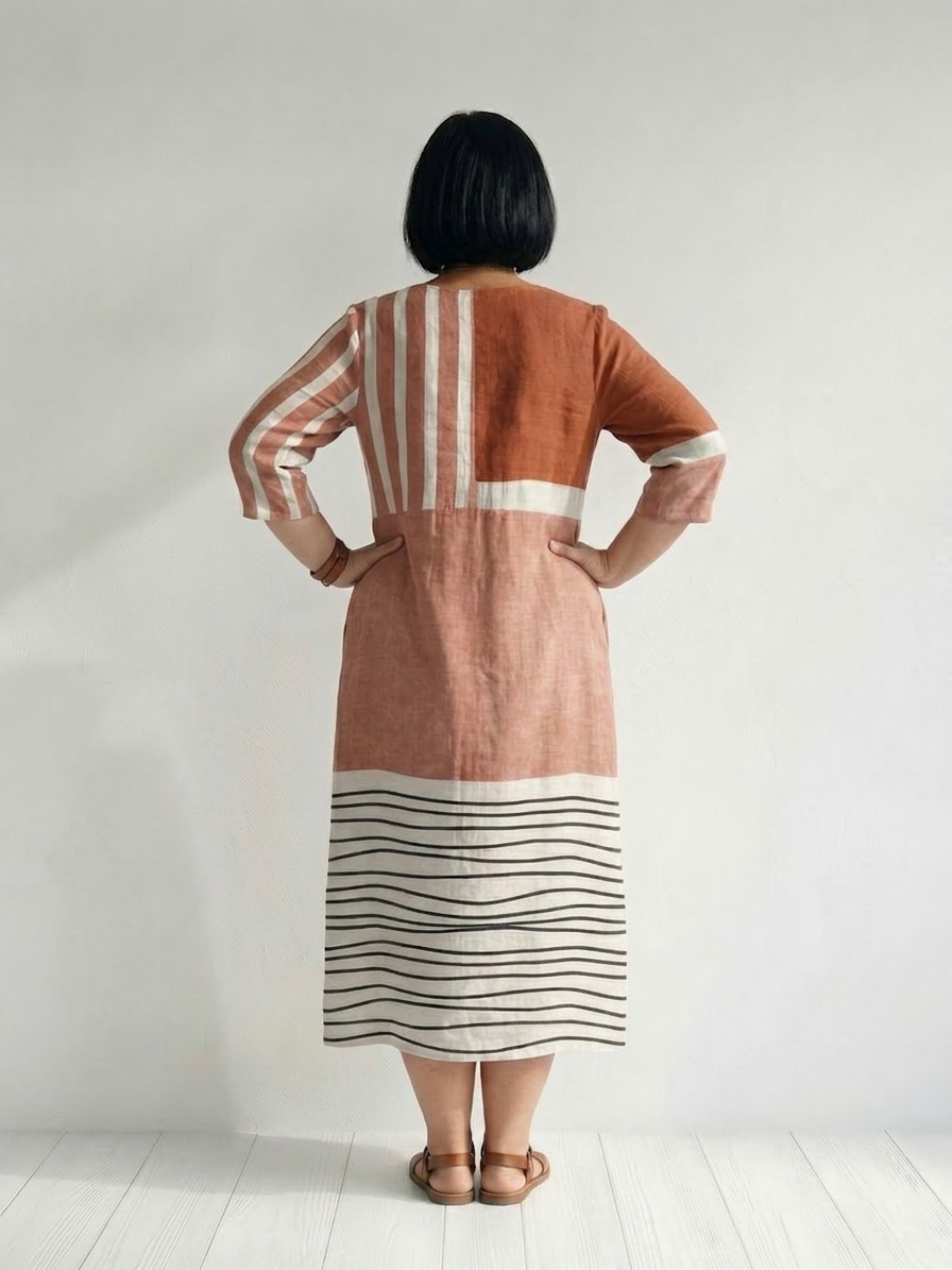 Dahlia | Eenvoudige Gemengde Streep Midi Jurk