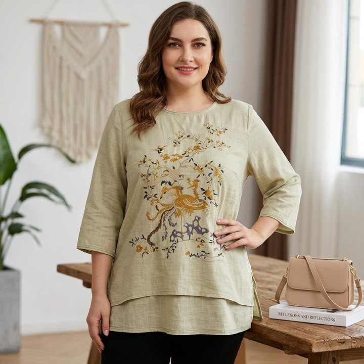 Anwen - Pure Katoenen Geborduurd Comfortabel Top