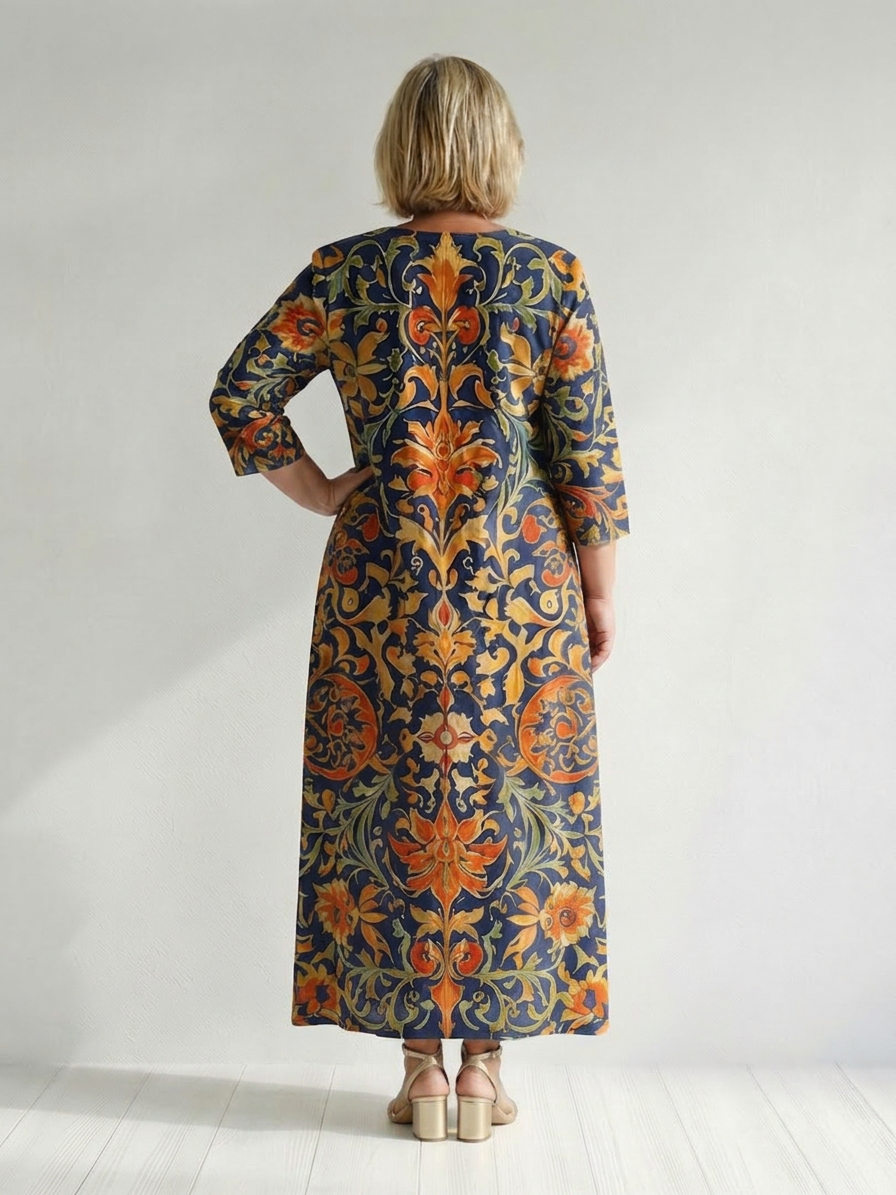 Laisa | Schoon Ornate Bloemen Midi Jurk