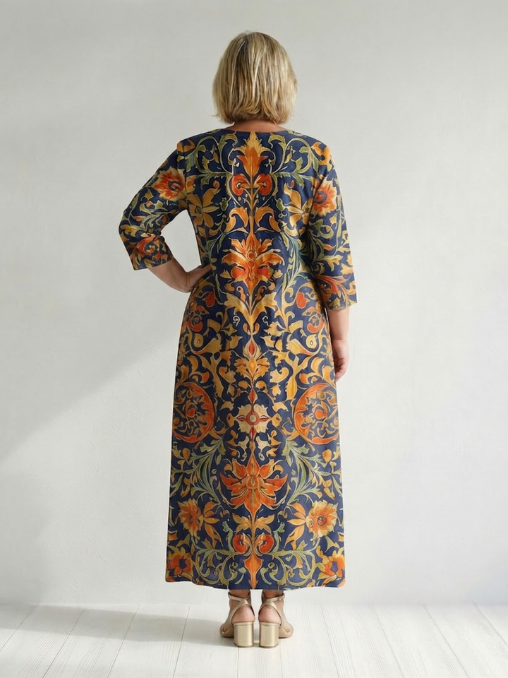 Laisa | Schoon Ornate Bloemen Midi Jurk