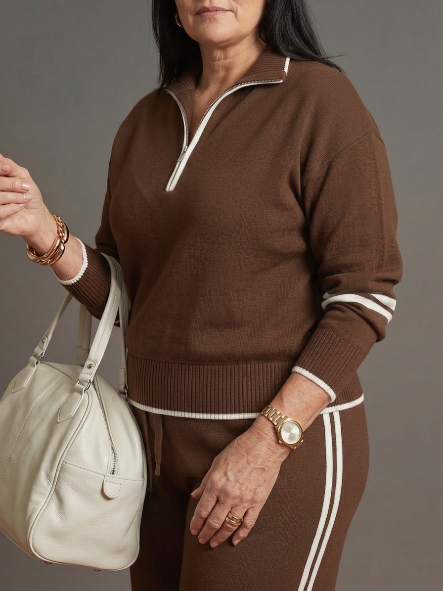 Greer | Zip Nek Lange Mouw Zijdestreep Leggings Set
