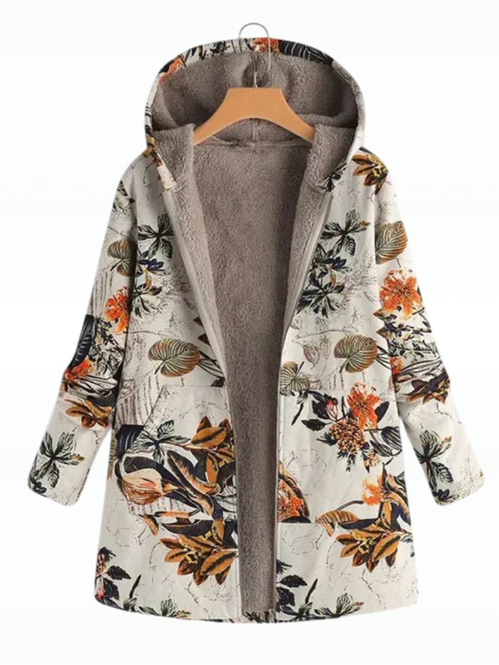 Dames Gewatteerde Parka met Vintage Bloemenprint en Capuchon