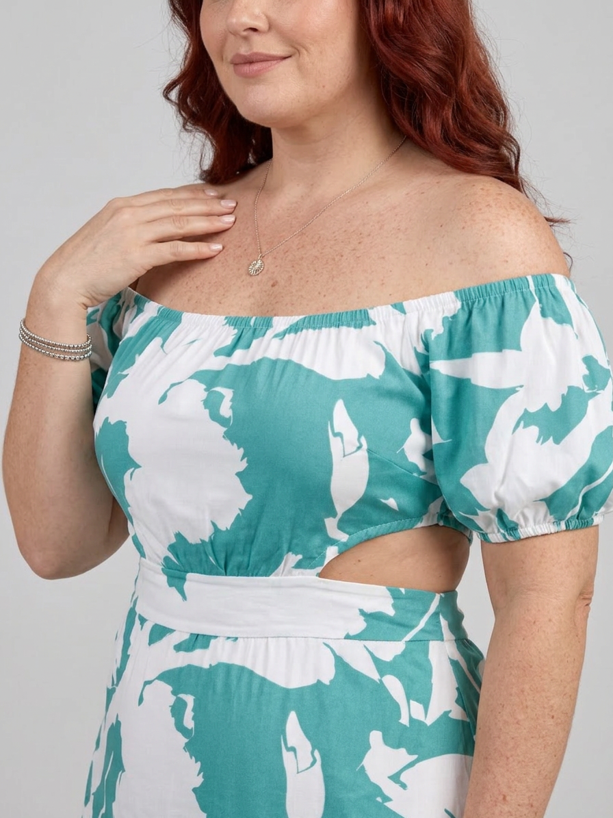 Cassia | Off Shoulder Cutout Taille Maxi Jurk