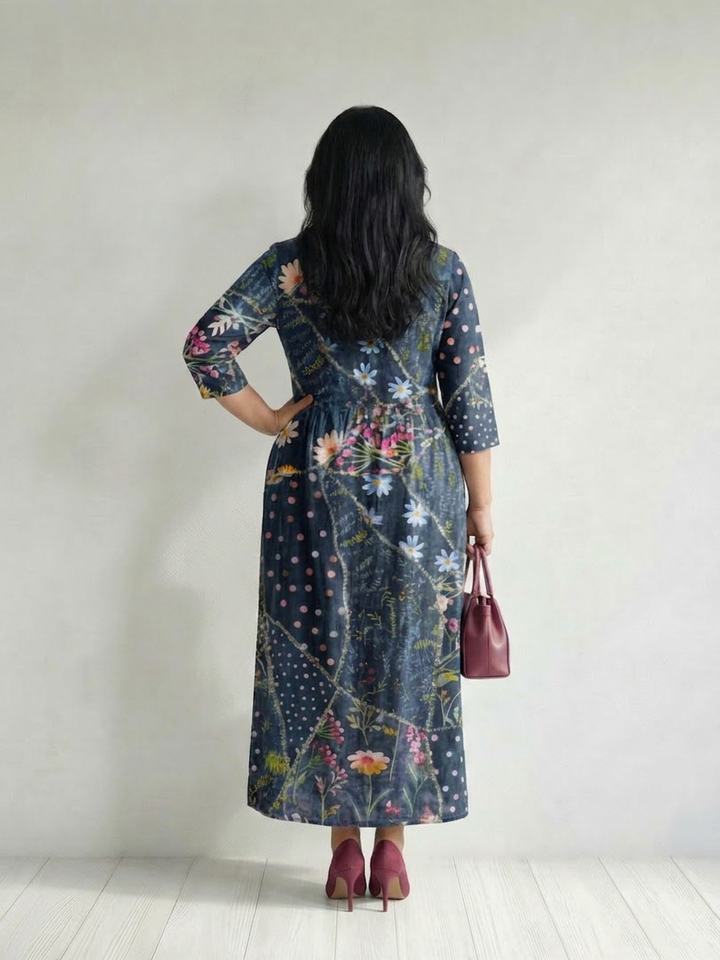 Thea | Gemakkelijke Gather Bloemen Midi Jurk