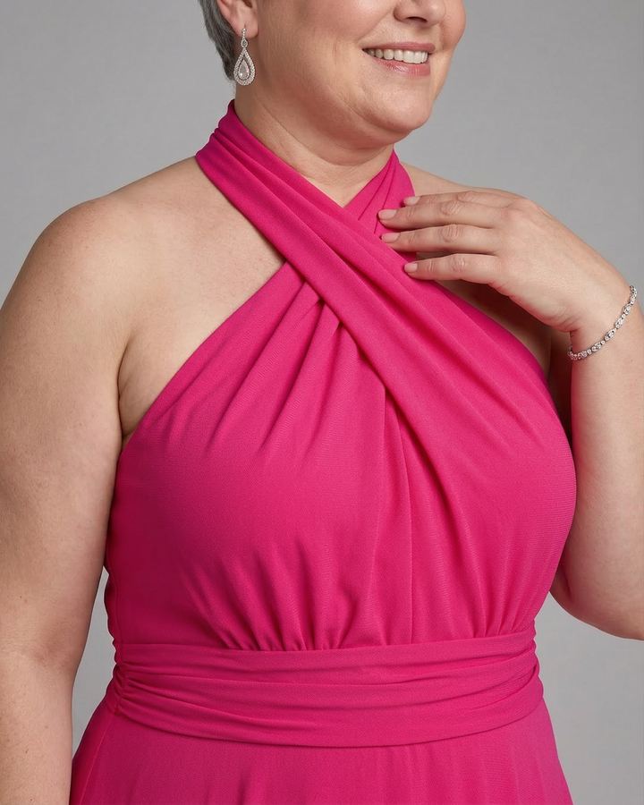 Nia | Cross Halter Draped Side Slit Midi Jurk