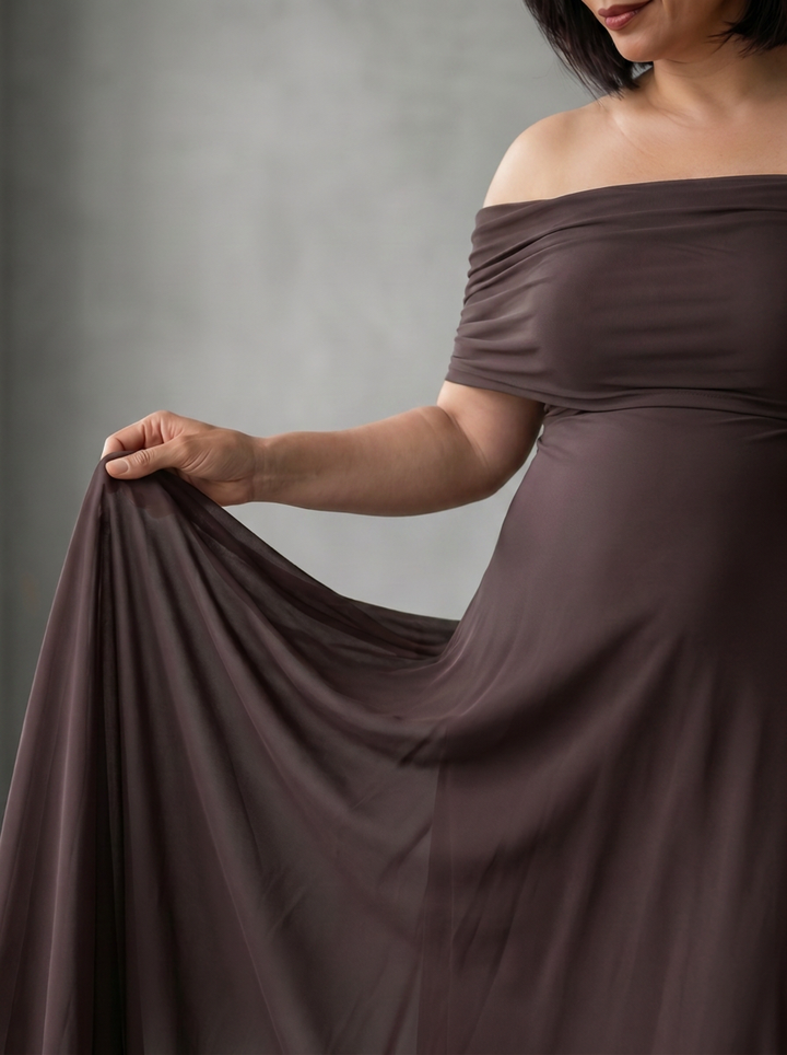 Astrid | Off Shoulder Draped Midi Jurk