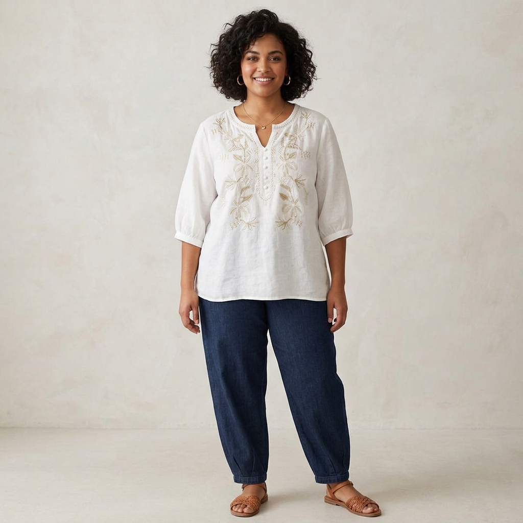 Fauna - Pure Katoenen Geborduurd Comfortabel Top