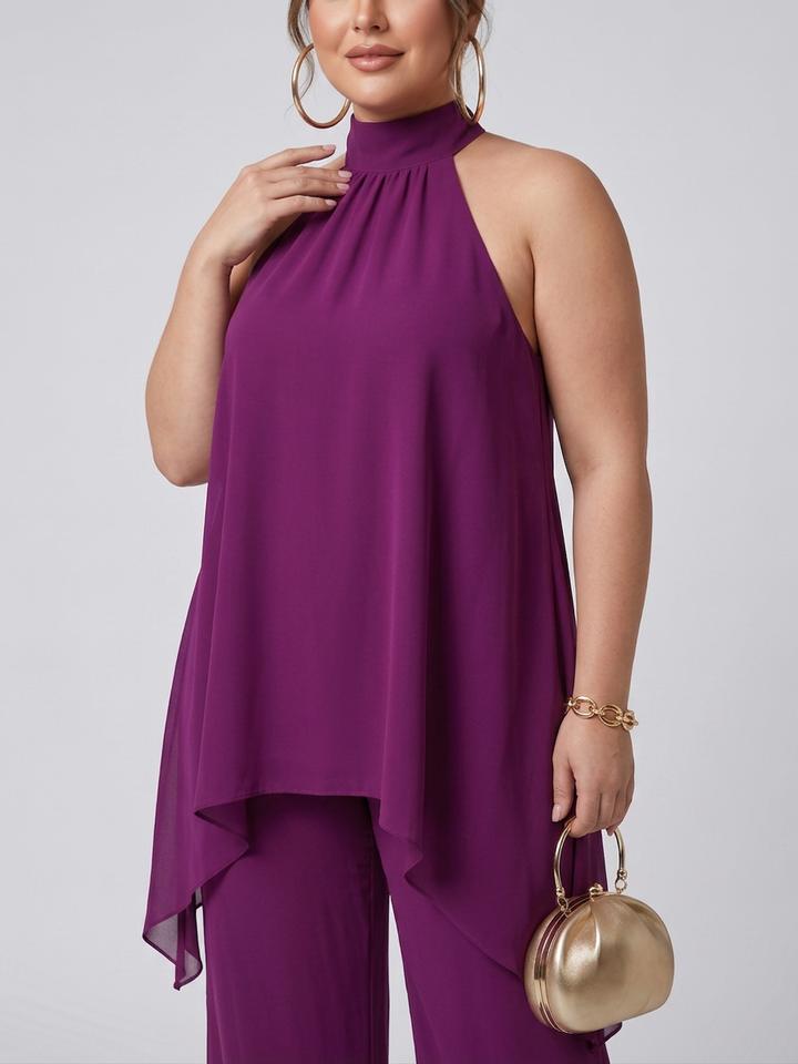 Fleur | Asymmetrische Tuniek Top Set met Wijde Broek