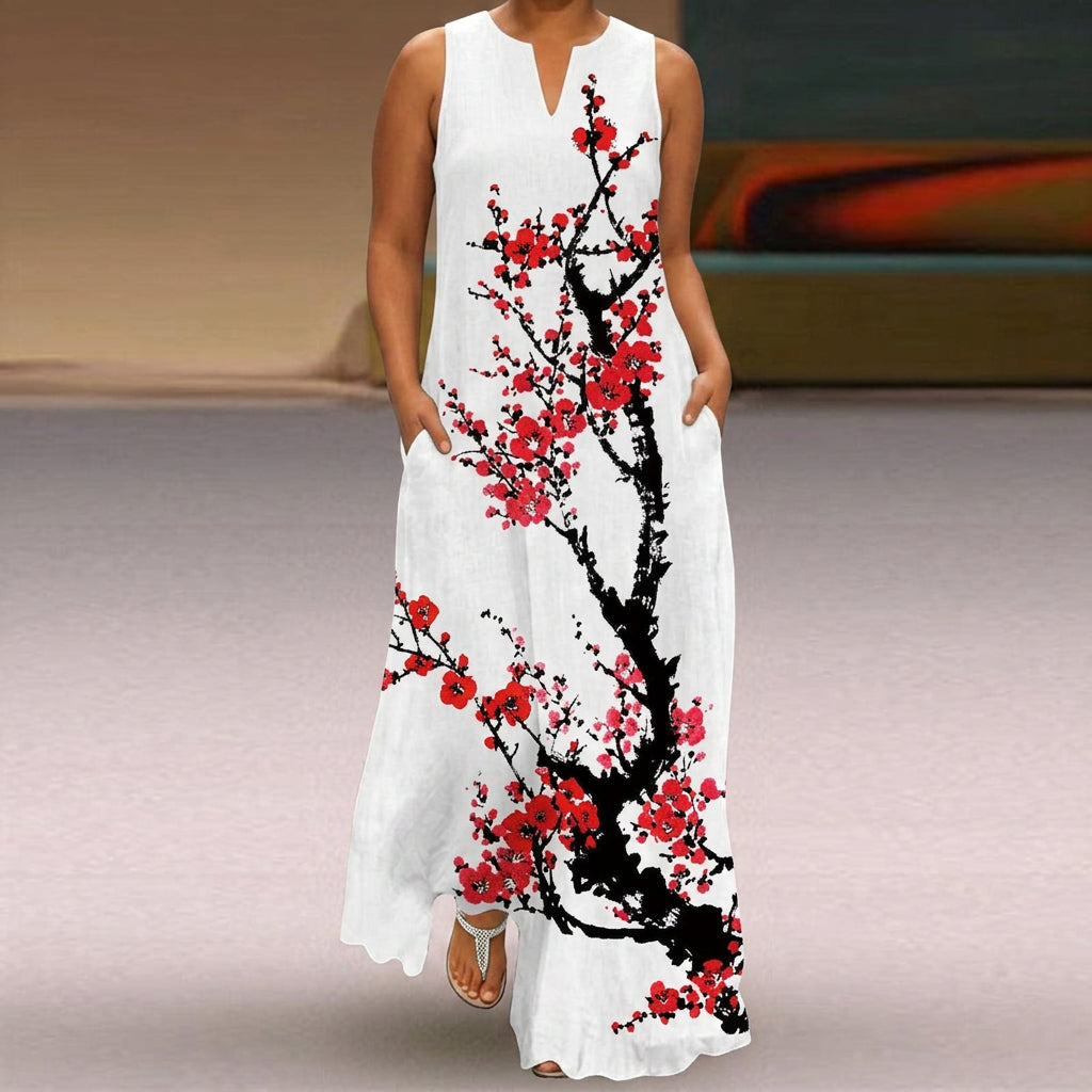 Florence | V-Hals Mouwloze Bloesem Maxi Jurk