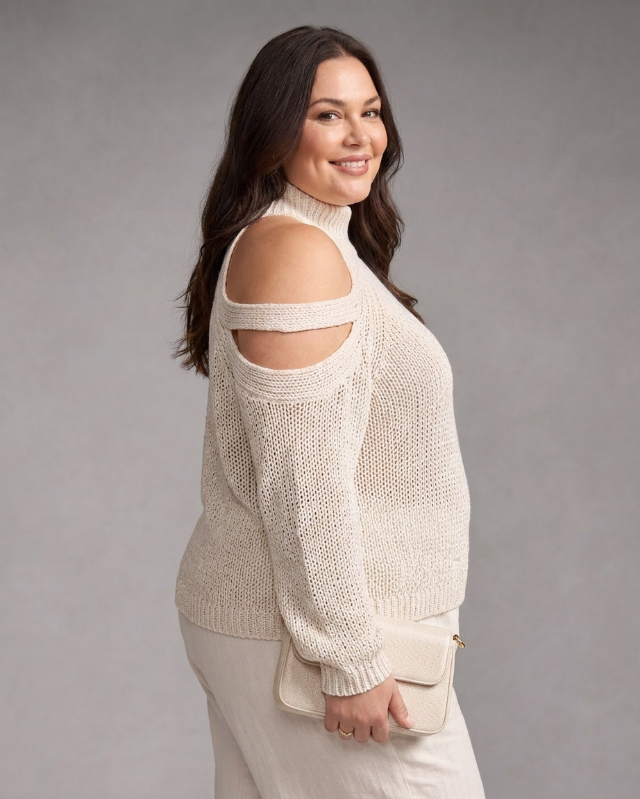 Vesper | Koud Schouder Gebreide Trui Wijde Pantalon Set