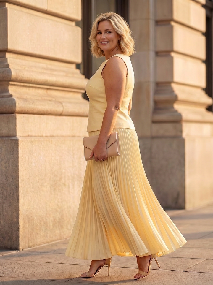 Fauna | Gestructureerde Mouwloze Corsage Met Plissé Rok Set