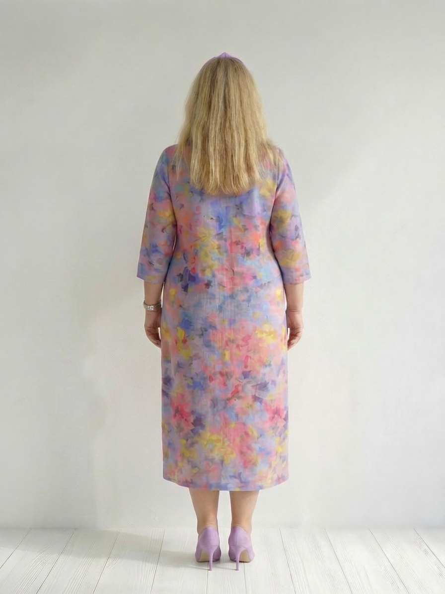 Faye | Abstracte Bloem Midi Jurk