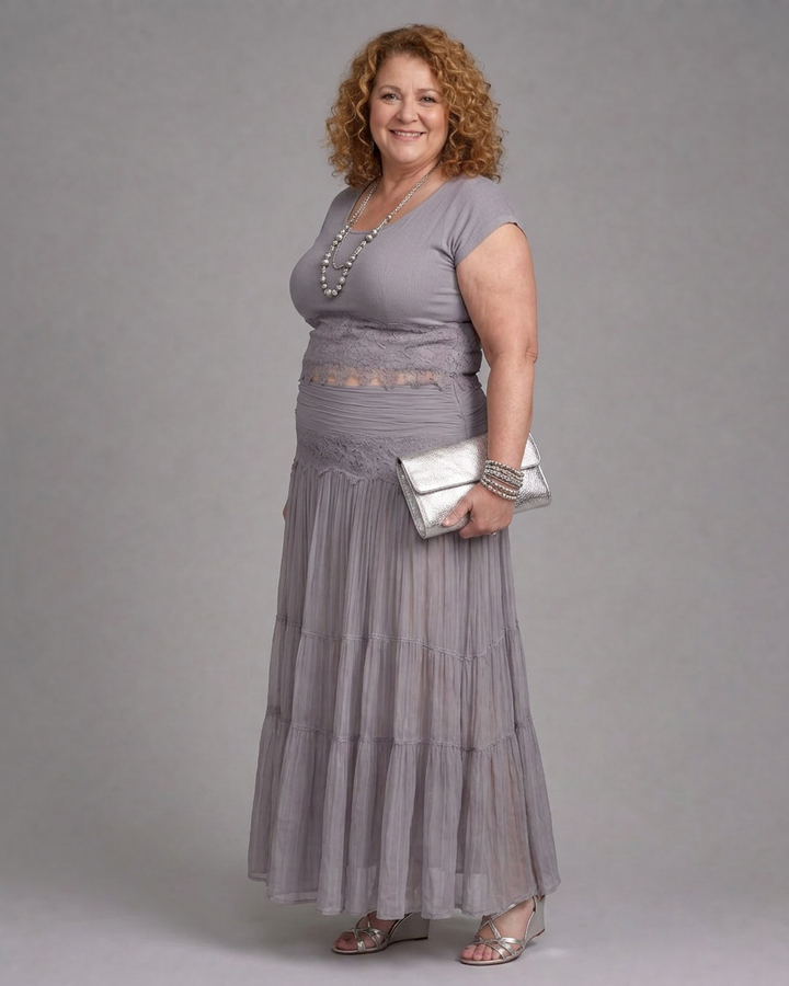 Magnolia | Gelaagde Crop Top En Geplooide Maxi Rok Set