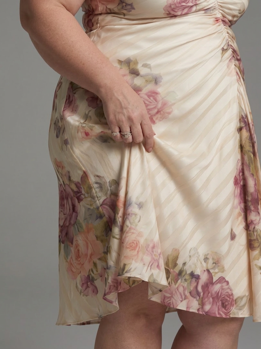 Eilwen | Flutter Mouw Wrap Bloemen Stripe Print Midi Jurk