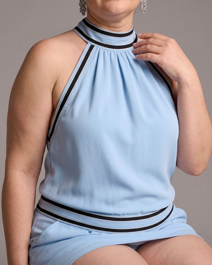 Saffraan | Contrast Trim Halter Neck Wijde Pijpen Jumpsuit