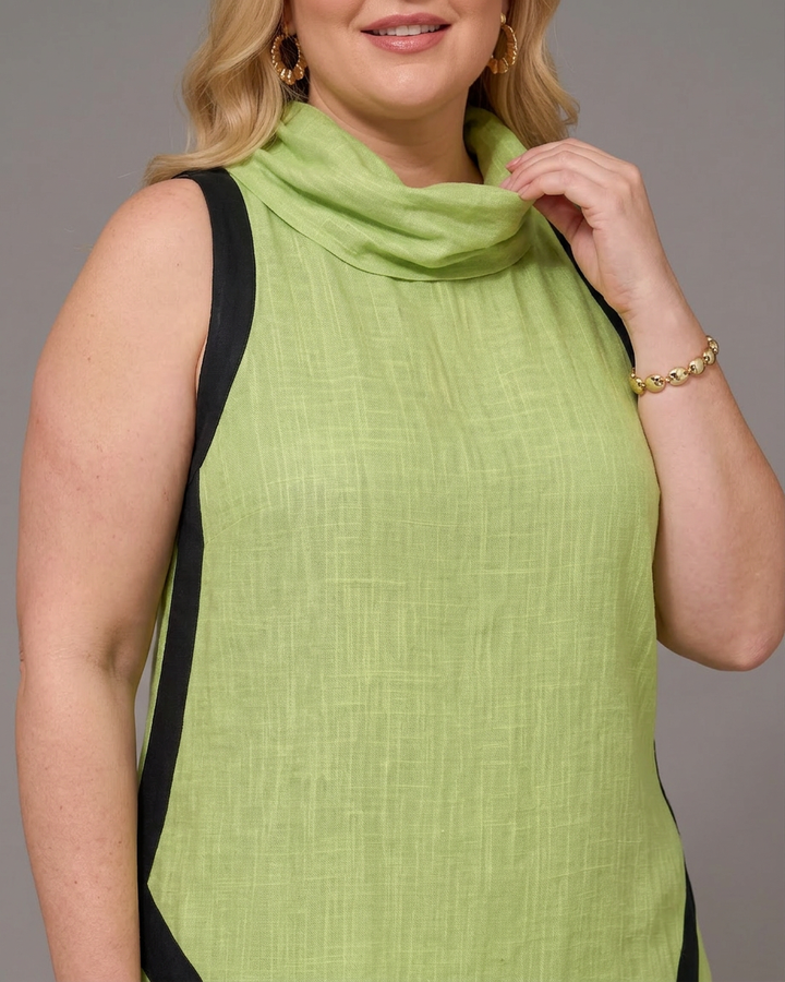 Genevieve | Mouwloze Gelaagde Top met Contrastafwerking en Brede Pantalon Set