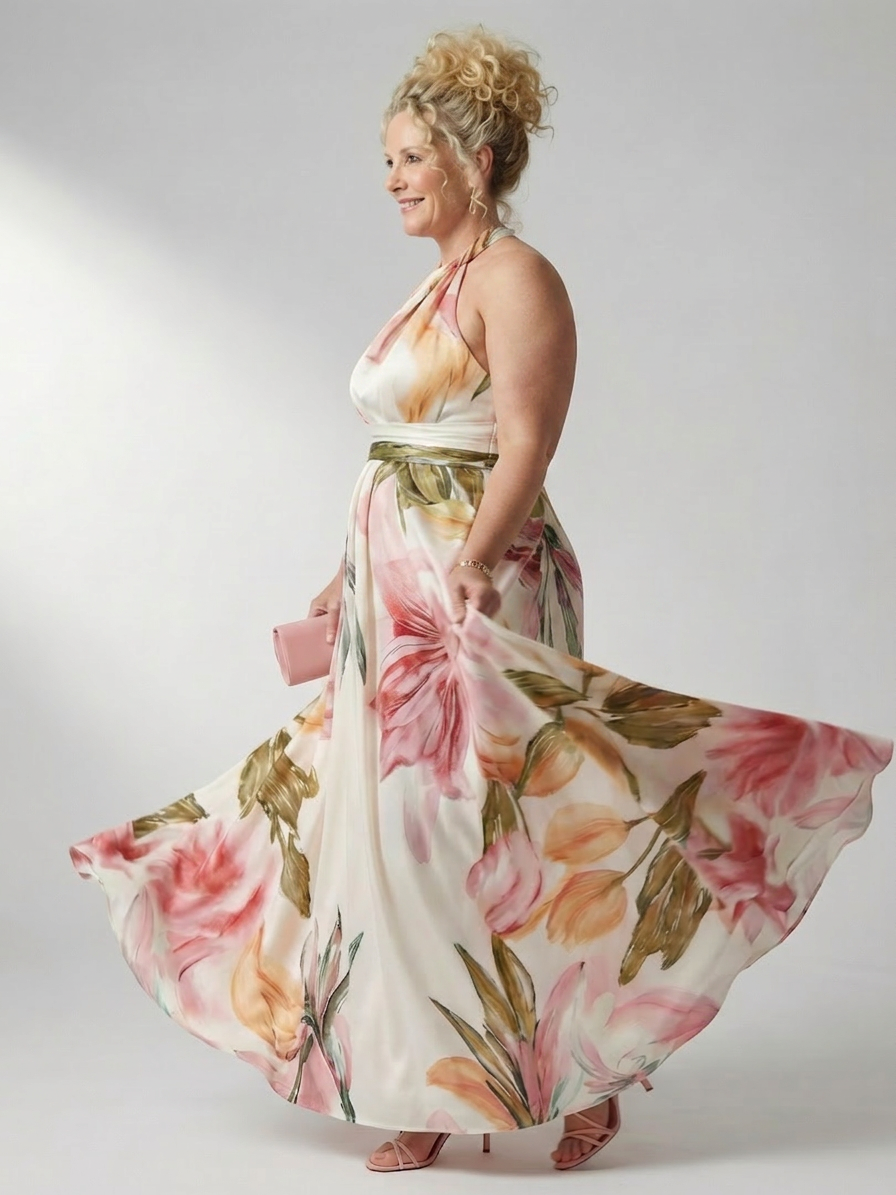 Rhea | Lichte Bloemen Maxi Jurk