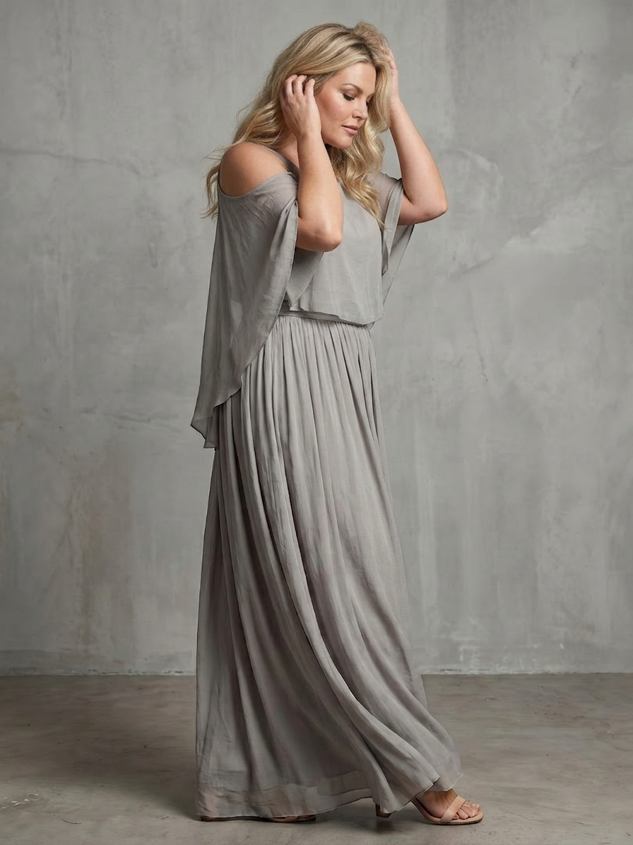 Rui | Laaggedrape Koude Schouder Top Brede Pantalon Set