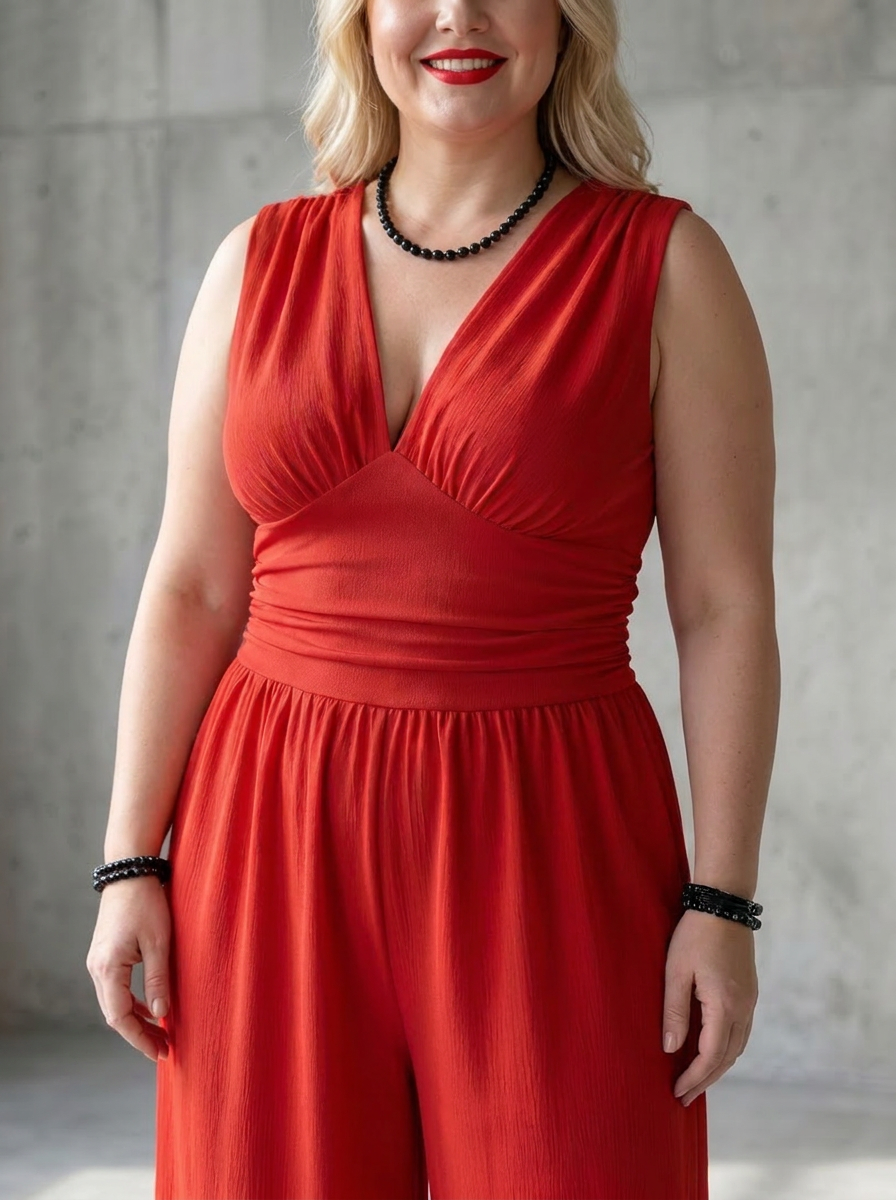 Tegan | Diepe V Taille Gedefinieerde Wijde Pijpen Jumpsuit