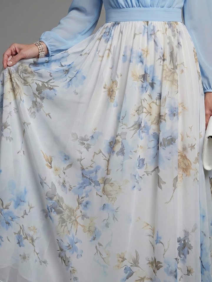Nia | V-Hals Doorzichtige Bovenkant Bloemen Maxi Jurk
