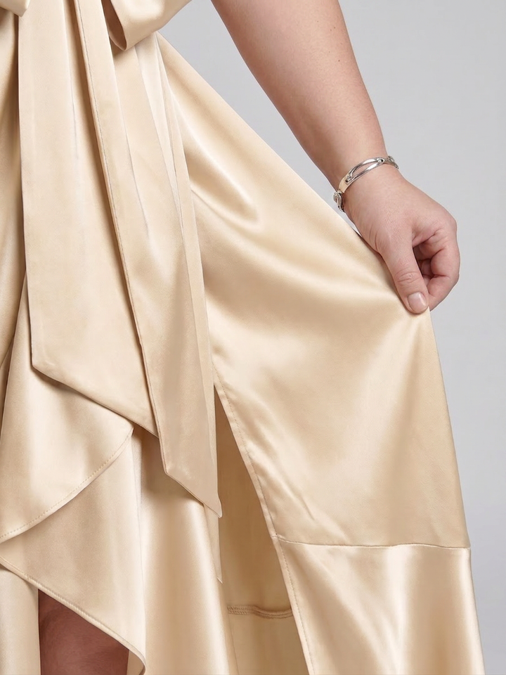 Amina | Halternek Wikkel Asymmetrische Zoom Midi Jurk