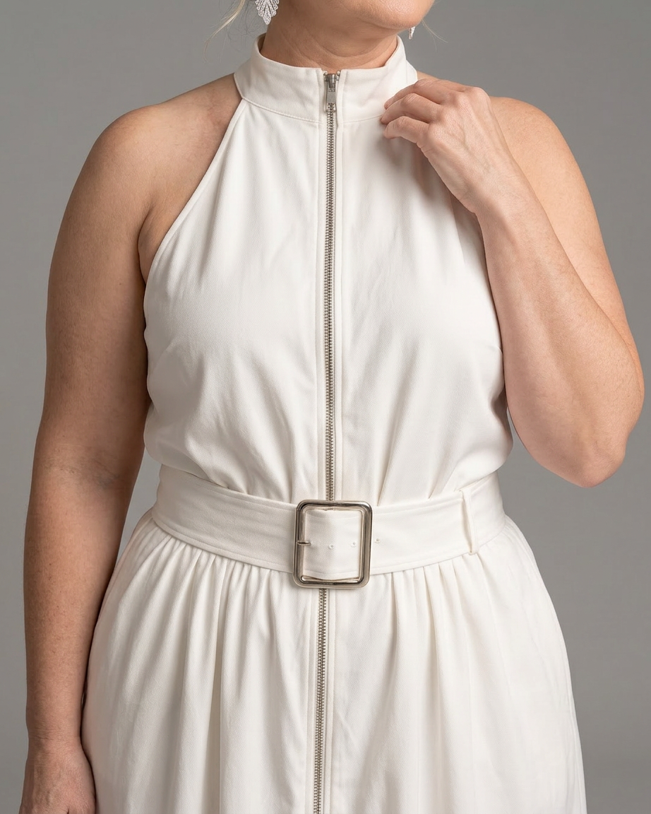 Fleur | Hoge Hals Met Ceintuur Brede Pijpen Mouwloze Jumpsuit