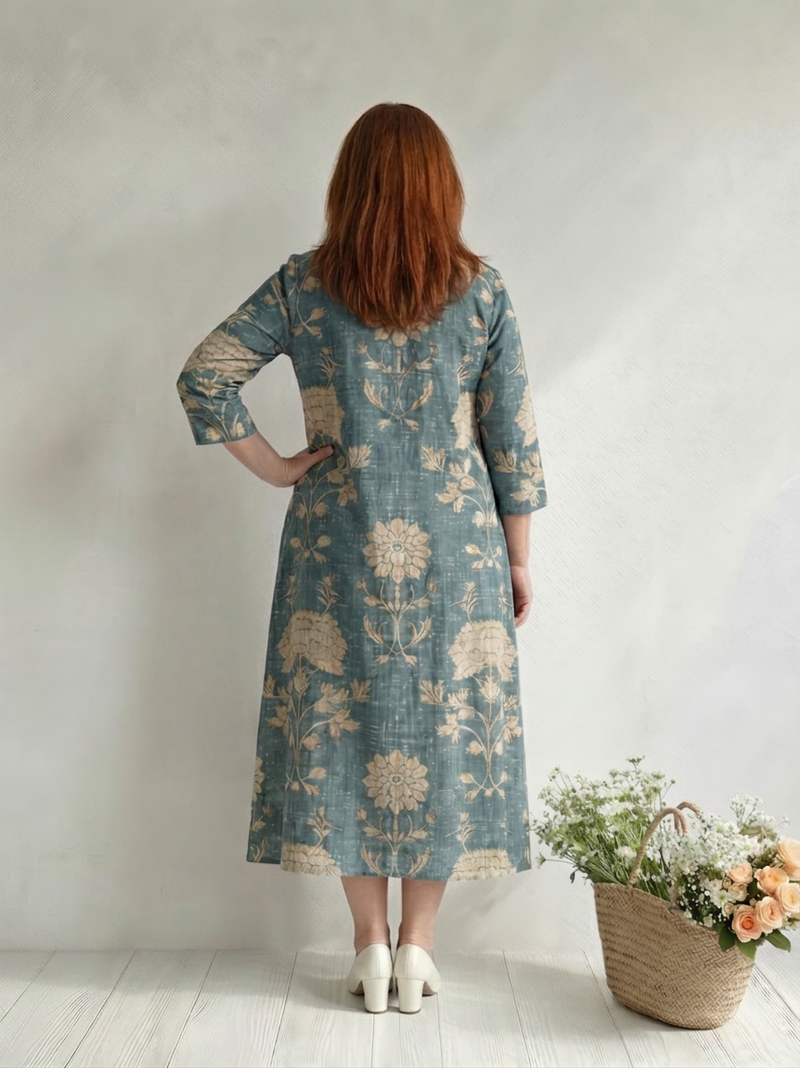Aveline | Zachte Vorm Bloemen Midi Jurk