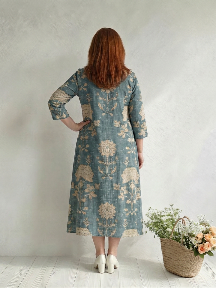 Aveline | Zachte Vorm Bloemen Midi Jurk