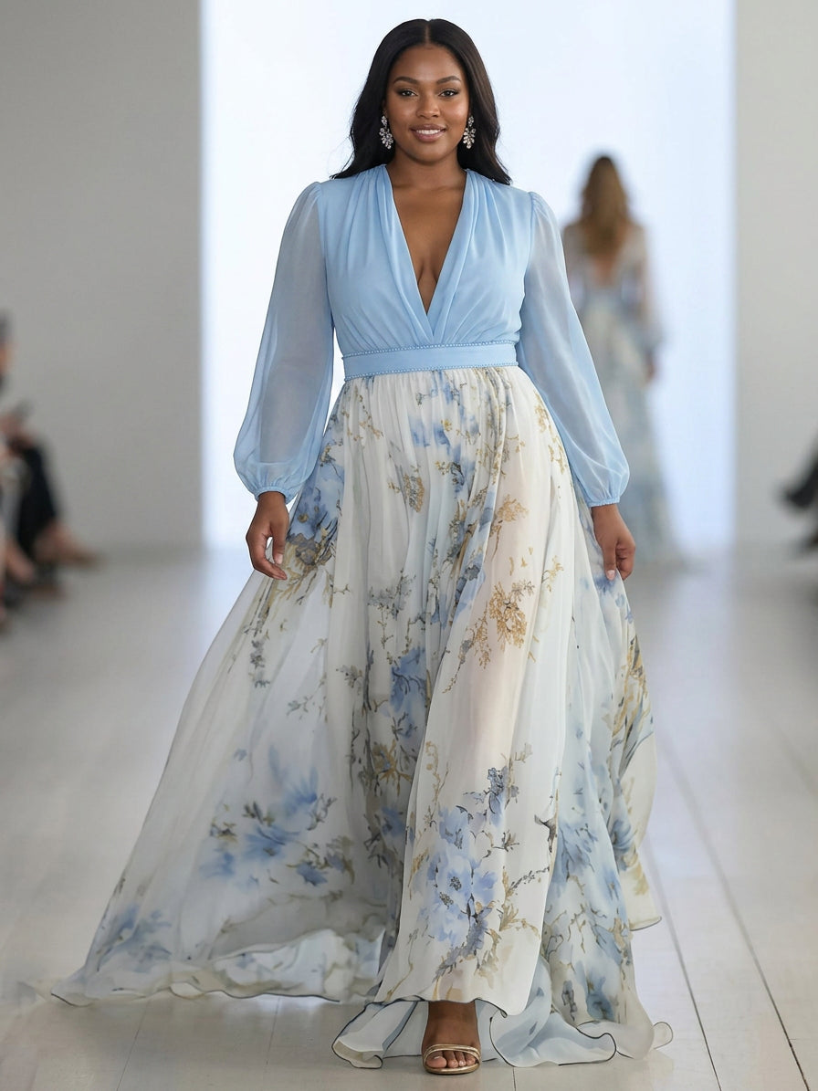 Dahlia | Prachtige Bloemenprint V-Hals Maxi Jurk