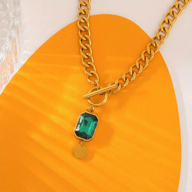 Posy Chain Smaragd Hanger Ketting | Goud