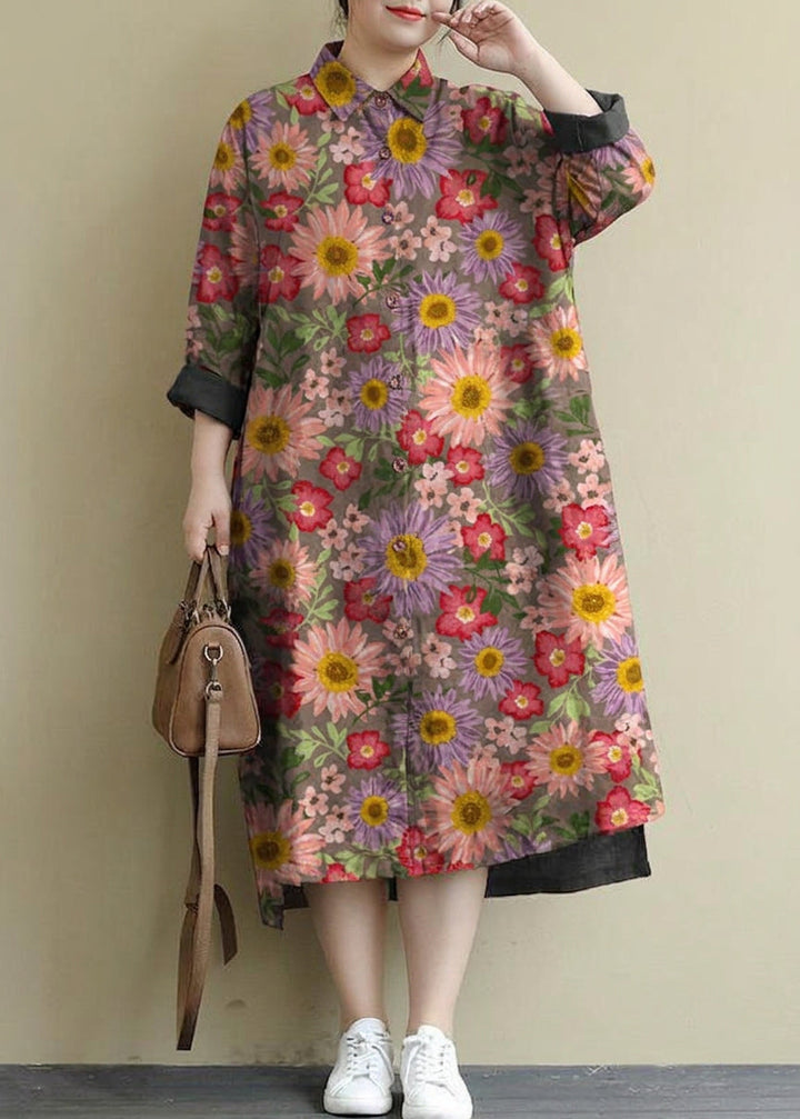 Isolde - Rood Linnen Shirt Jurk Casual Oversized Lente Maxi Jurken