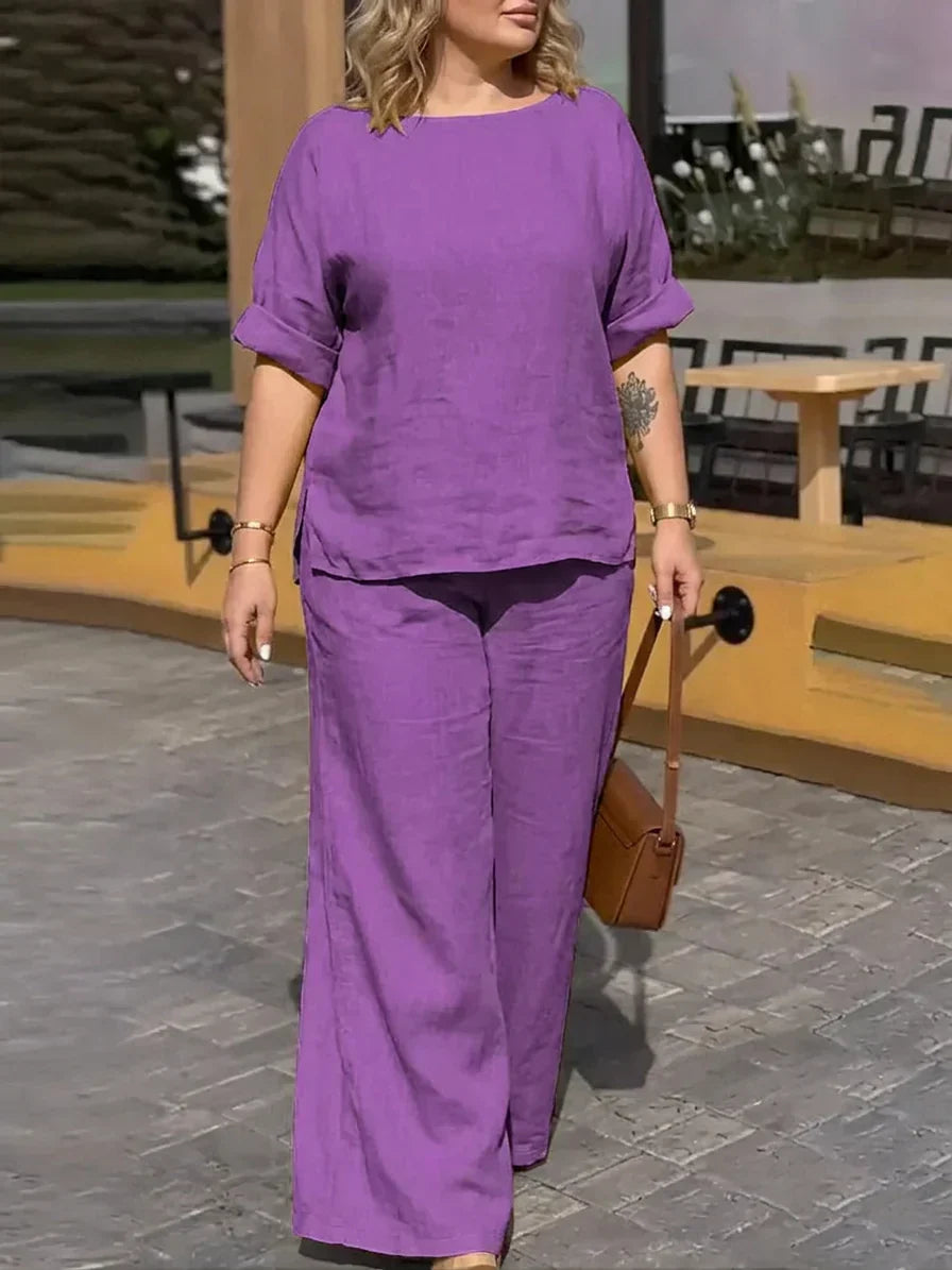 Elke - Dames Ronde Hals Lange Mouwen Broek Set