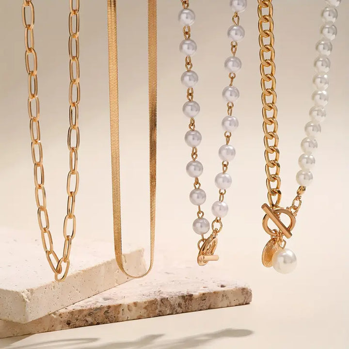 Vintage Parels &amp; Gouden Slangketting Set | Goud