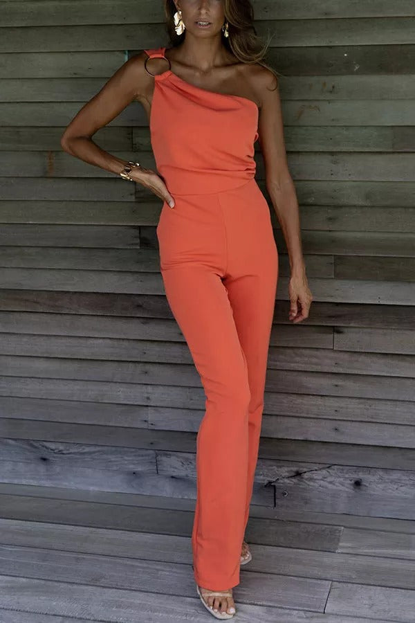 Zonsondergang Boulevard Eén Schouder Cocktail Jumpsuit