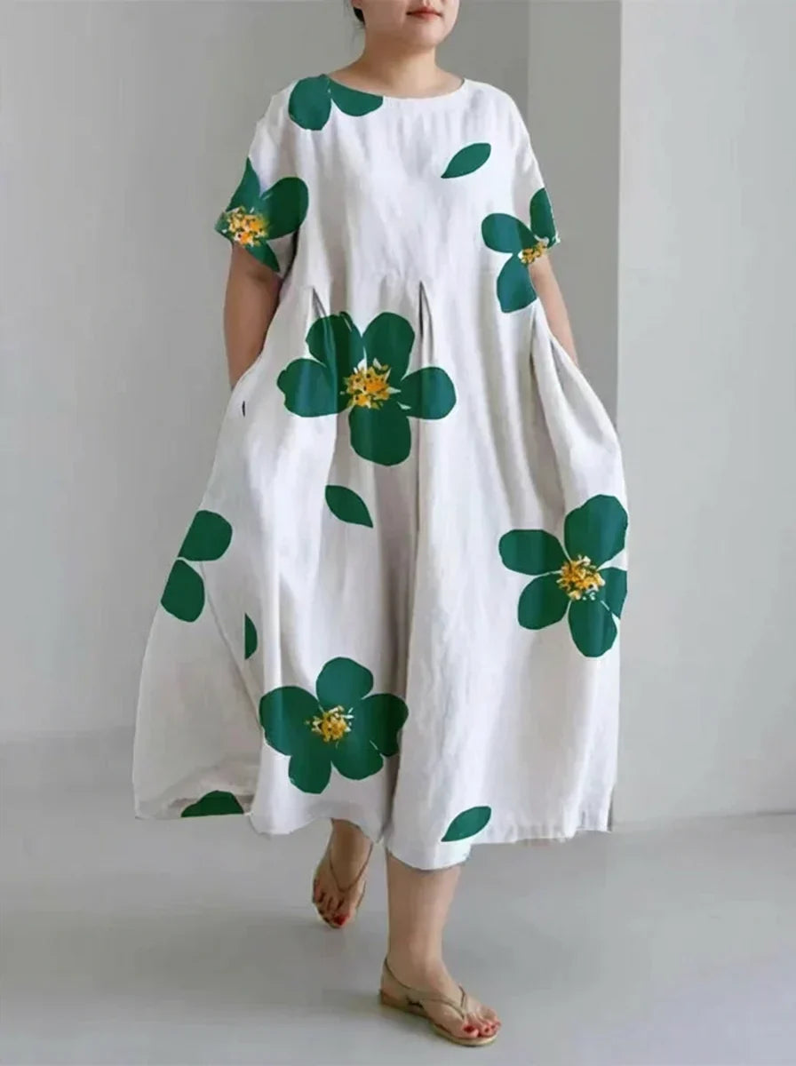 Faye | Lente en Zomer Casual Loose Ronde Hals Bloemen Rok Jurk