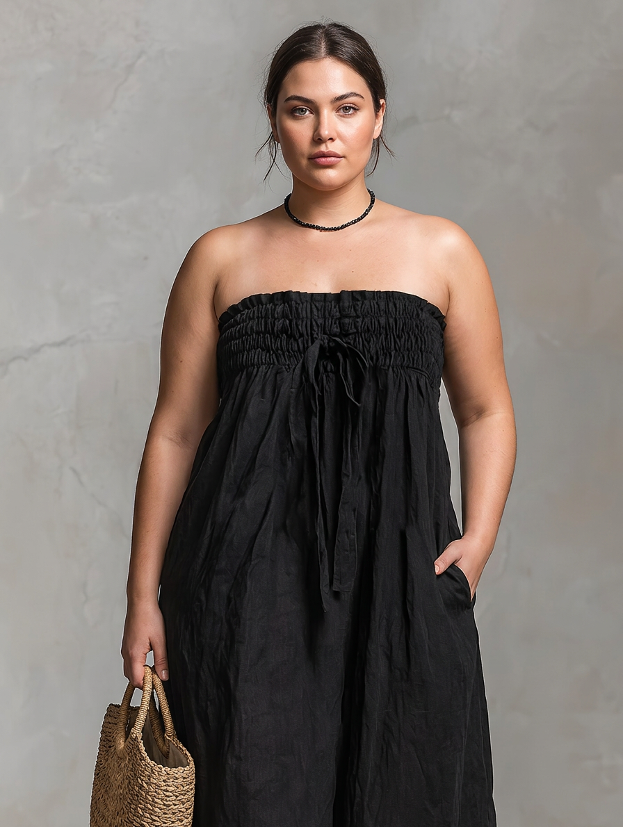 Vera - Losse Linnenmix Strapless Jumpsuit