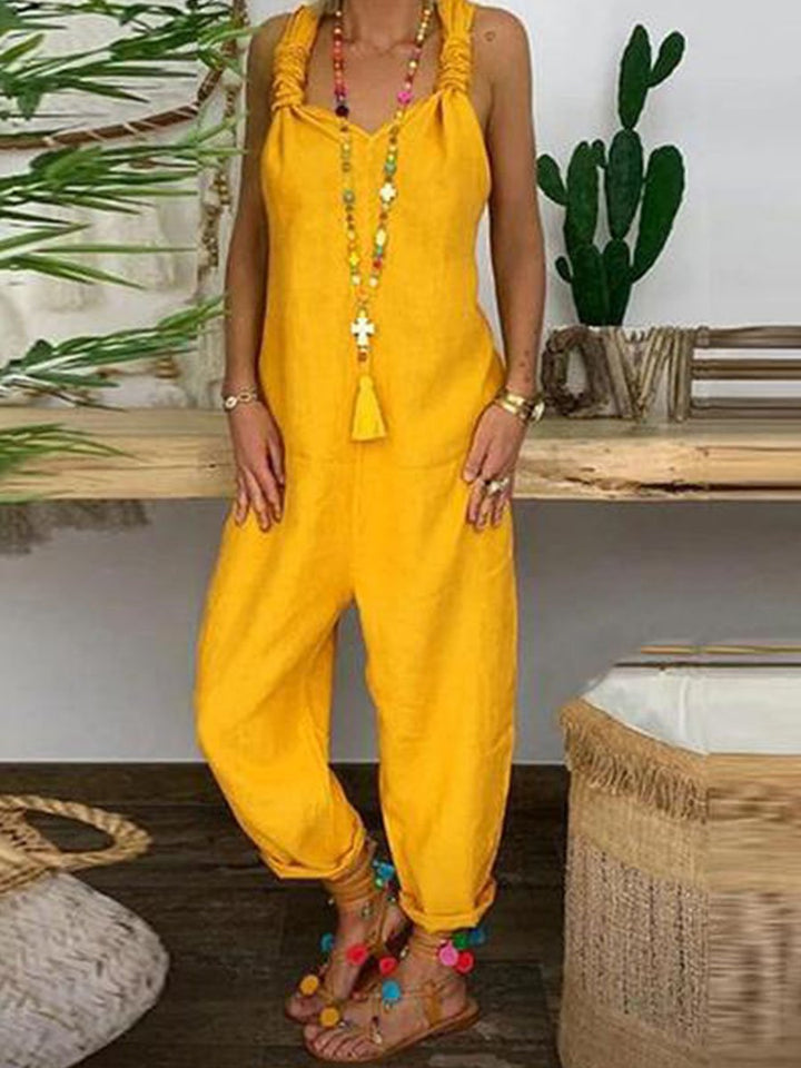Bellamy - Losse Jumpsuit van Katoen-Linnen met Kruisbanden