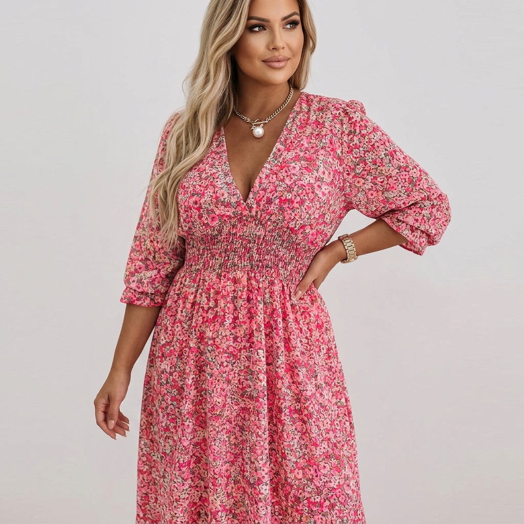 Linnea | Bloemen Puff Mouw Jurk