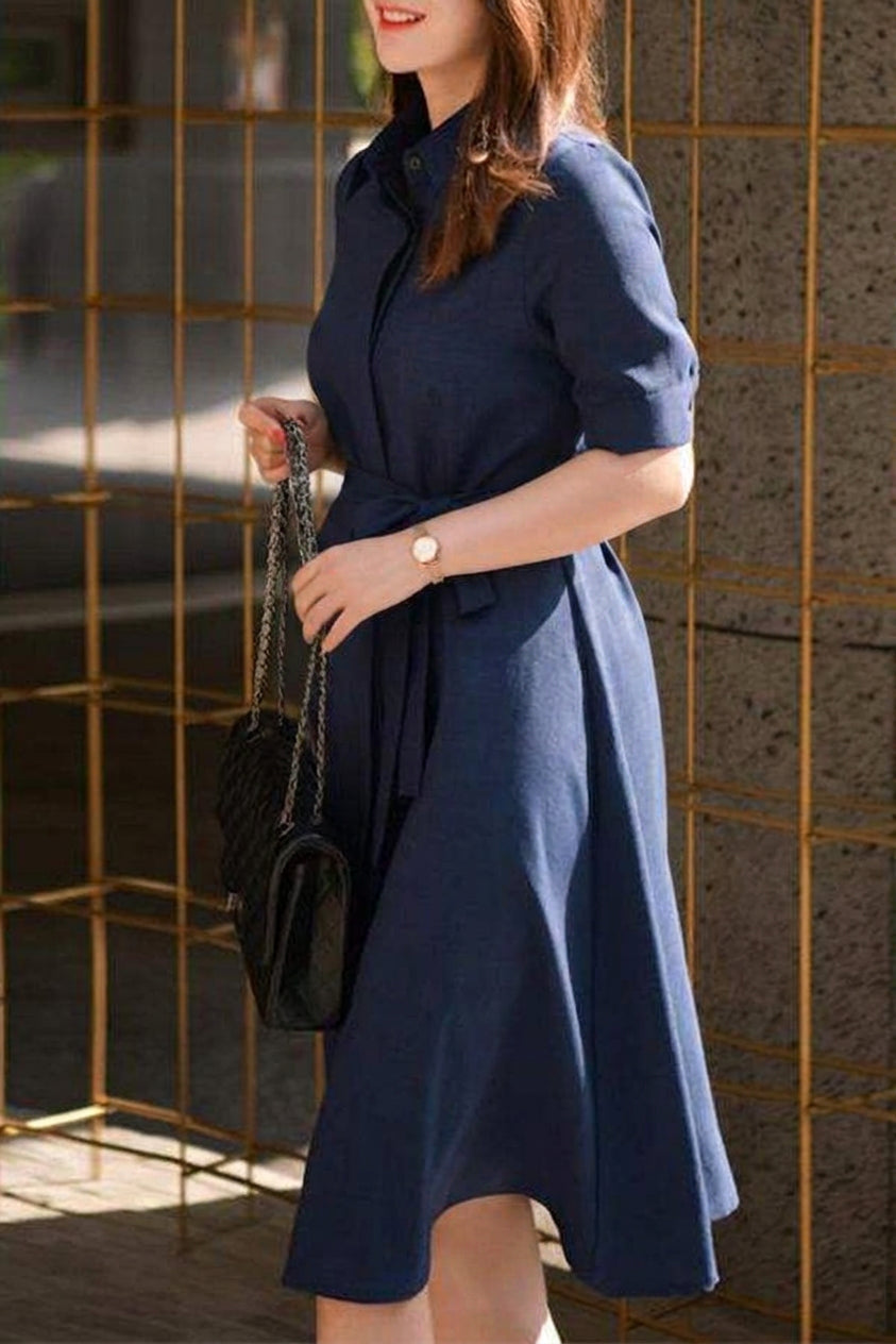 Cordelia - Marineblauwe Geknoopte Hemdress